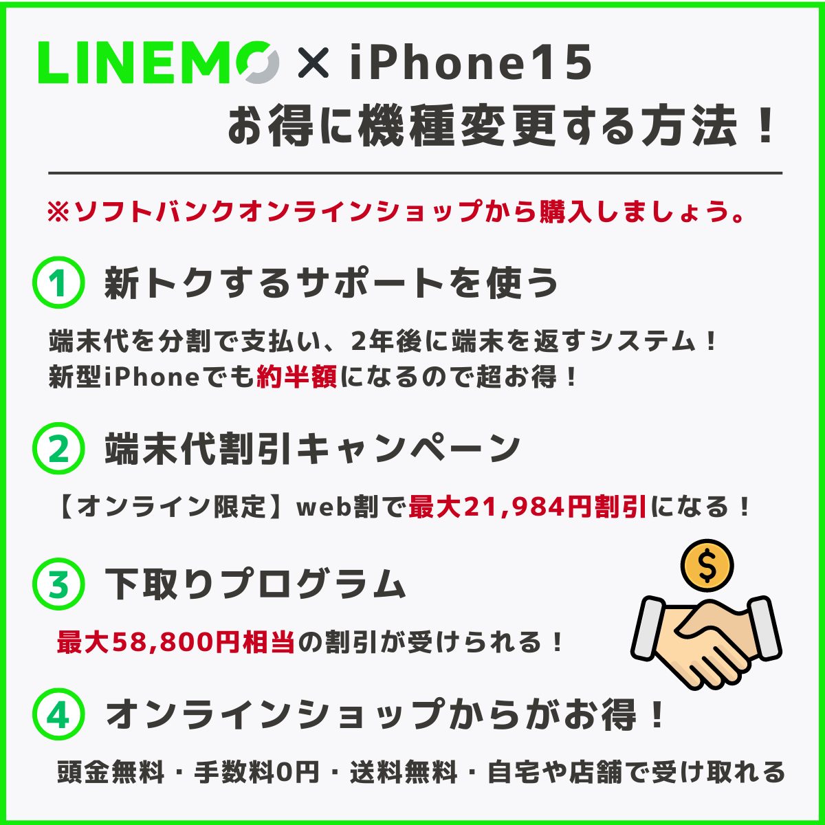 iPhone15をLINEMO(ラインモ)でお得に機種変更する方法まとめ