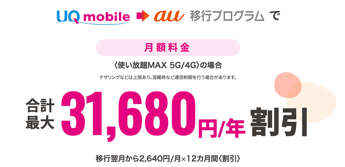 UQ mobileのお客さま限定！auへの乗り換え（番号移行）でおトク！｜UQ mobile