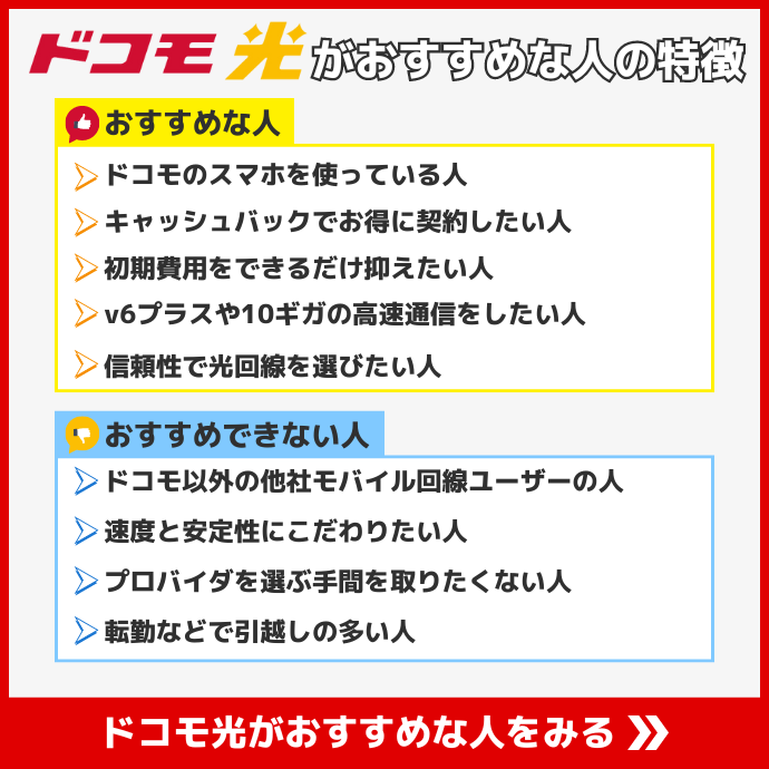 ドコモ光がおすすめな人の特徴