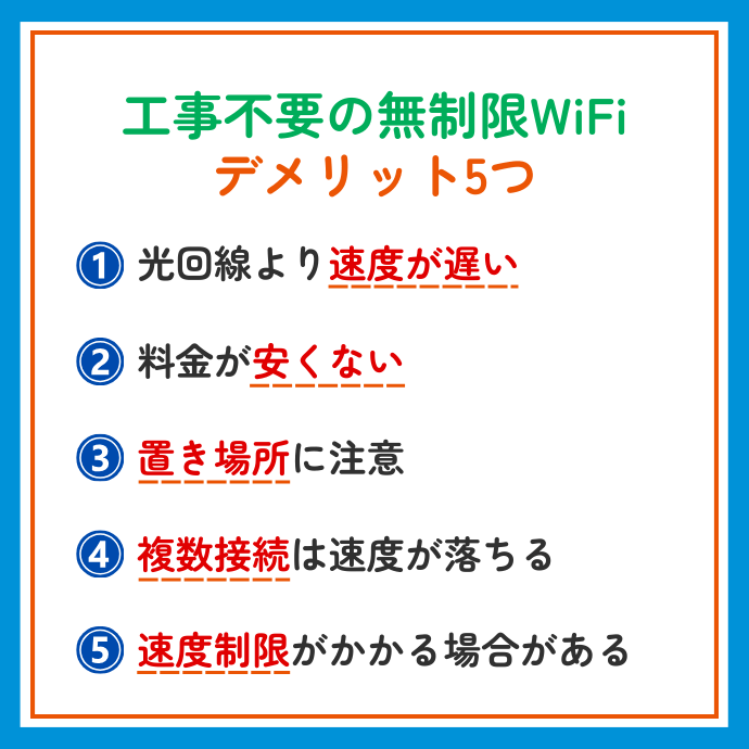 工事不要で使える無制限WiFiのデメリット5つ