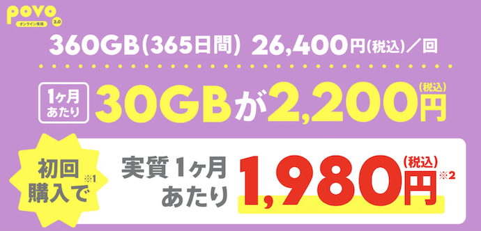 データ追加360GB(365日間)｜【公式】povo2.0