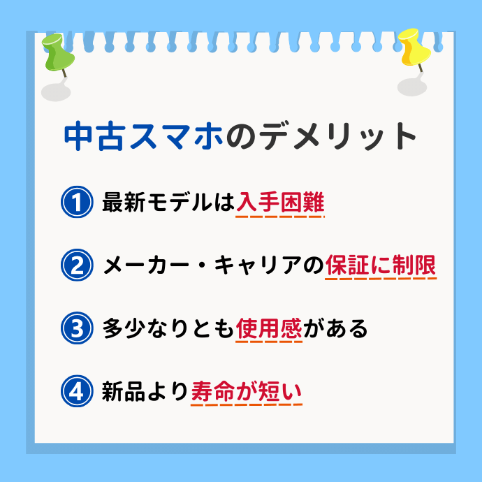 中古スマホを購入するデメリット