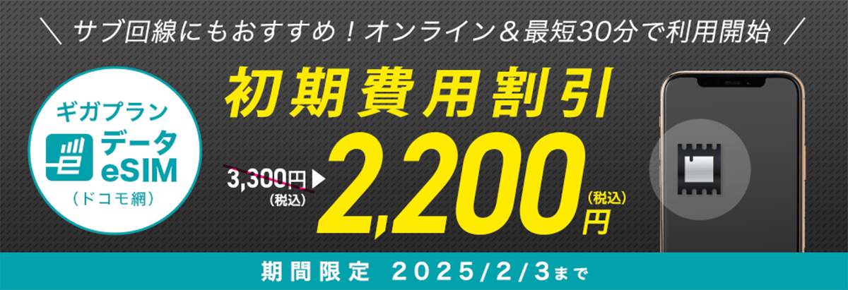 トクトクキャンペーン【データeSIM初期費用割引】