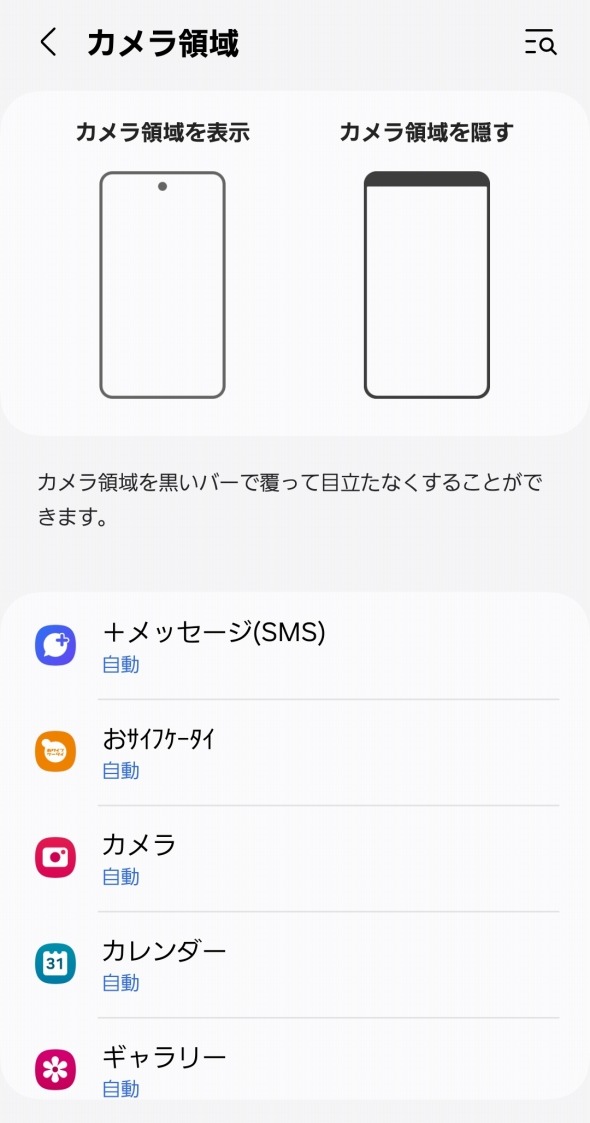 Galaxy S23 FE 画面領域設定